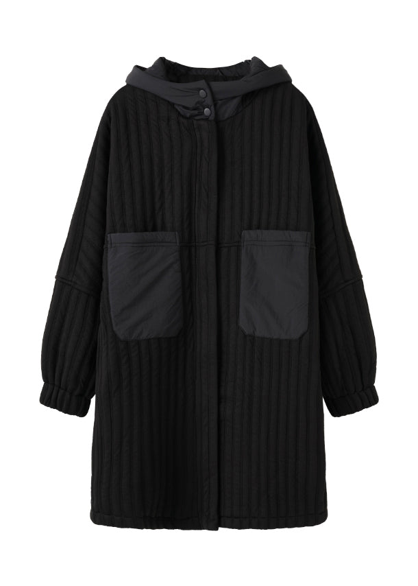 Dark Green Zippered Hooded Pockets Fine Cotton Filled Coat Winter