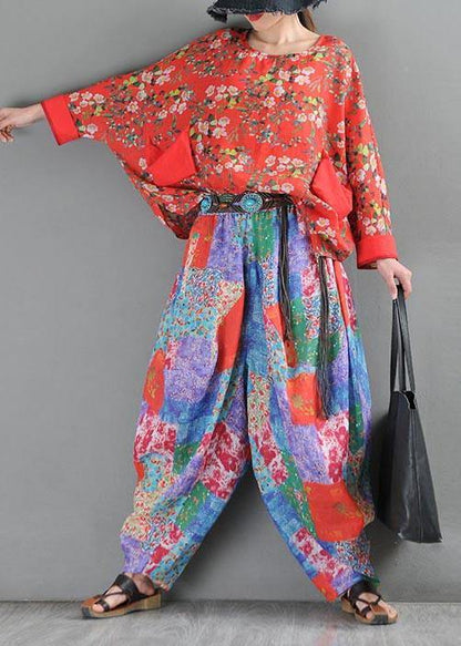 Summer Literature and Art Loose Ramie Print Baggy Pants