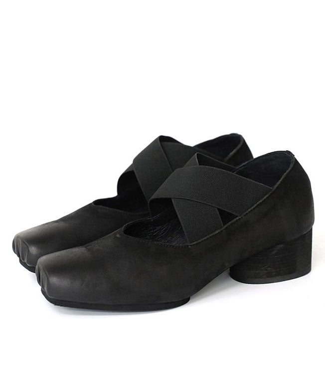 Black Cowhide Leather Cross Strap High Heels