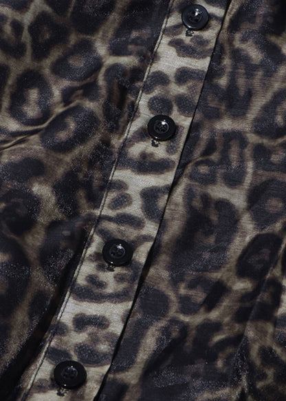 Leopard Peter Pan Collar Tie Waist Chiffon Shirt Dresses Spring