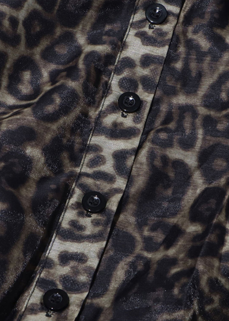 Leopard Peter Pan Collar Tie Waist Chiffon Shirt Dresses Spring