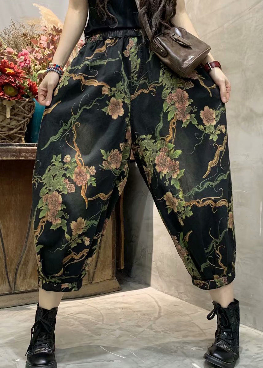 Autumn New Print Elastic Waist Denim Lanterns Pants