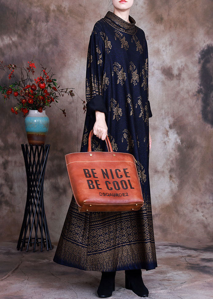 Boutique Dark Blue Print Vacation Dresses Spring
