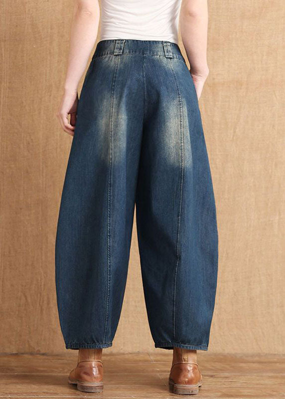 Diy Blue Pockets Button Lantern Fall Denim Pants