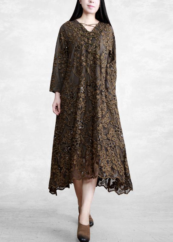 Embroidery Dress Lnspiration Chocolate Green Long Dresses