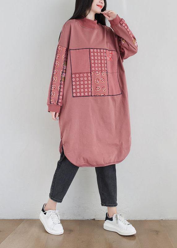 New Pink Patchwork Side Open Fall Dress Sweatshirts