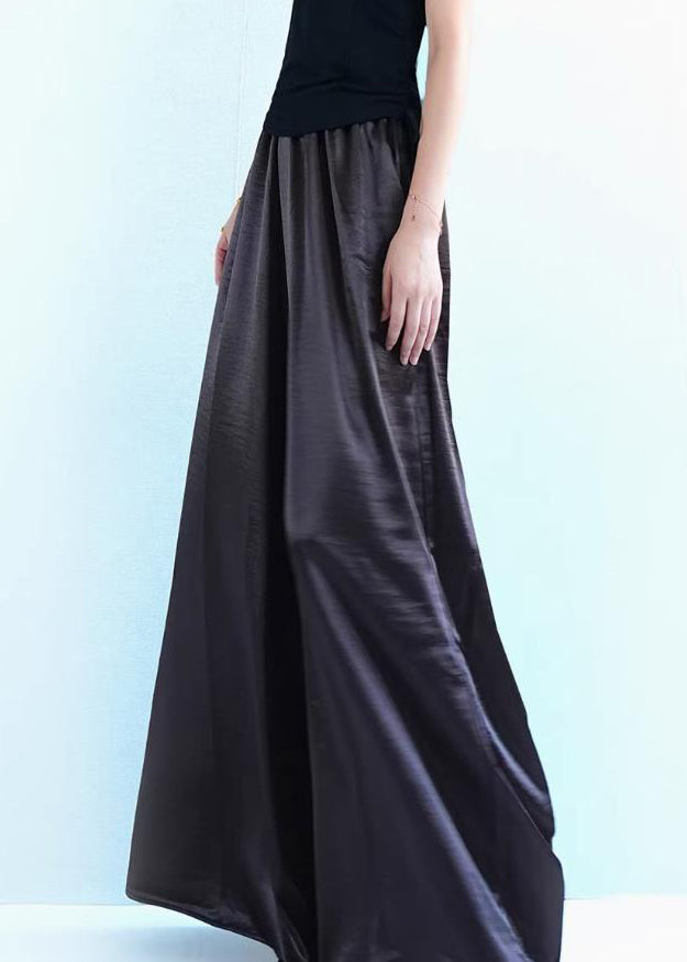Loose Coffee Pockets Silk Wide Leg Pants Summer