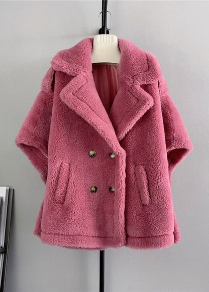 Italian Apricot Notched Pockets Woolen Jacket Cloak Sleeves
