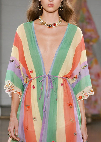 Rainbow Striped Exra Large Hem Chiffon Cardigan Summer