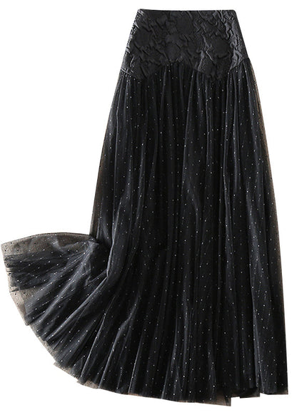 Black Zip Up Patchwork Tulle Skirts Spring