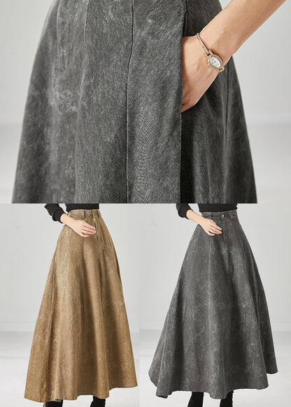 Khaki Silm Fit Cotton a Line Skirt High Waist Fall
