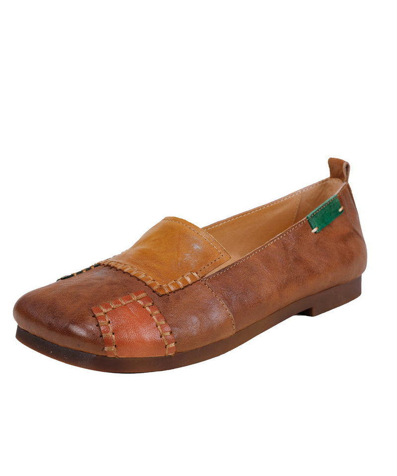 Handmade Green Cowhide Leather Soft Splicing Flat Shoes for