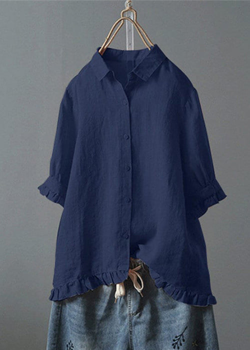 Loose White Ruffled Button Cotton Shirt Summer