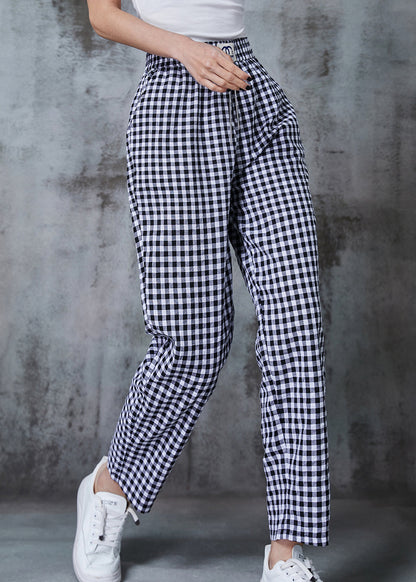 Grey Oversized Plaid Linen Pants Summer