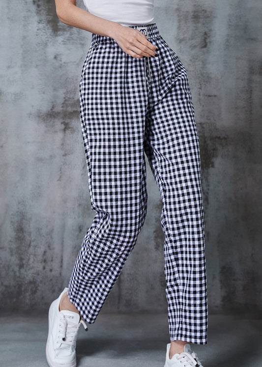 Grey Oversized Plaid Linen Pants Summer