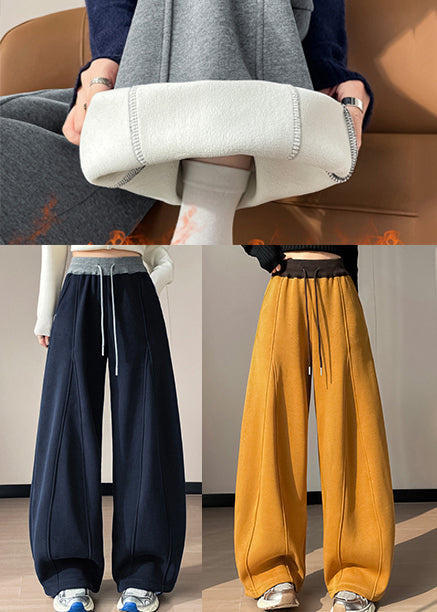French Grey Drawstring Patchwork Warm Fleece Harem Pants Winter