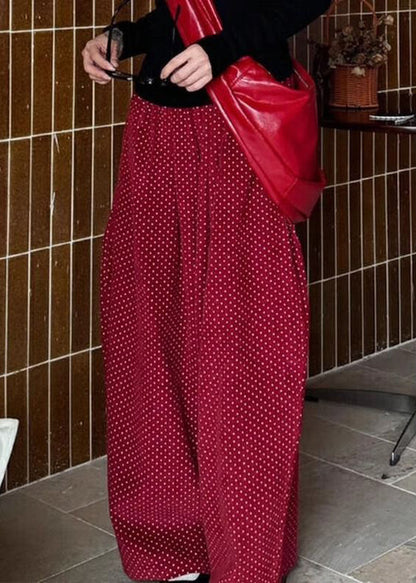 Red Dot Pockets High Waist Corduroy Wide Leg Pants Spring