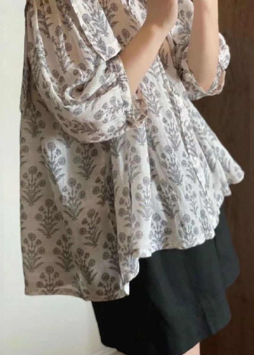Print Button Cotton Thin Shirt Bracelet Sleeve