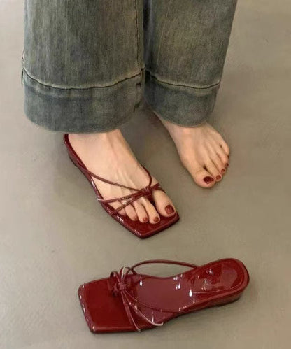 Red Wedge Heel Clip on Sandals New Square Toe Design