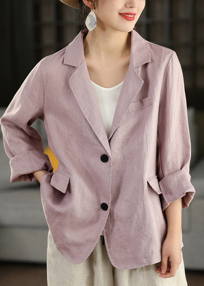Blue Peter Pan Collar Pockets Linen Jacket Spring