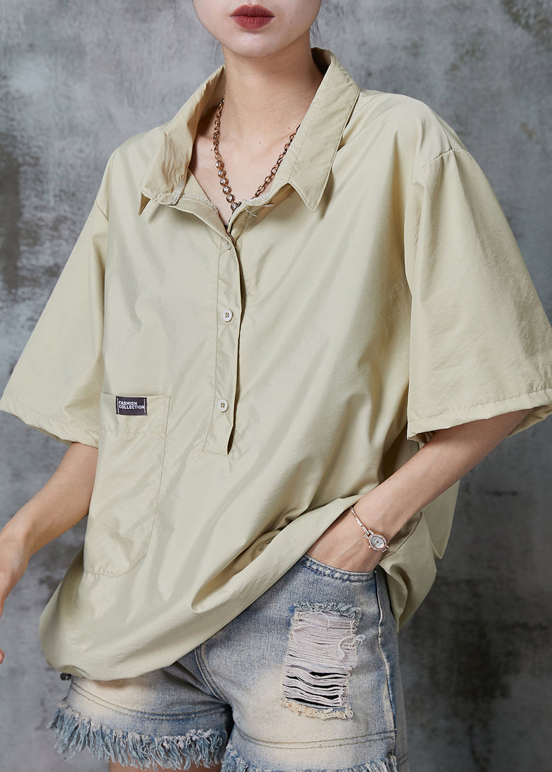 Khaki Cotton Pullover Oversized Drawstring Summer