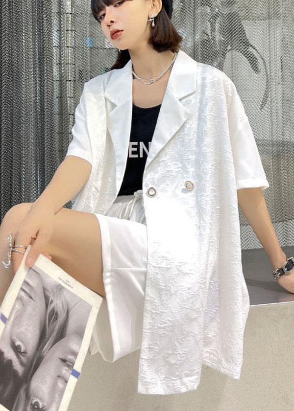 Fitted White Notched Button Down Two Pieces Set