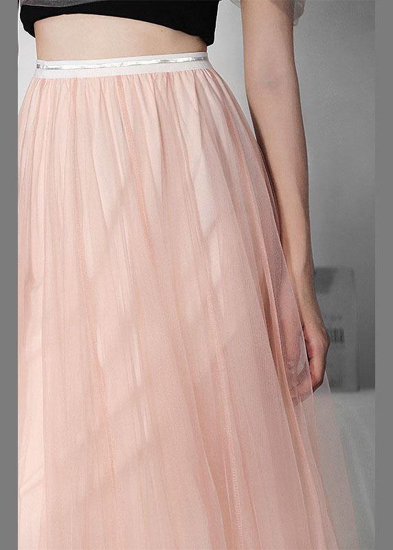 Art Pink Tulle Elastic Waist a Line Skirt