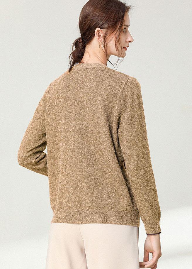 Italian Khaki V Neckpockets Spring Cardigan Long Sleeve