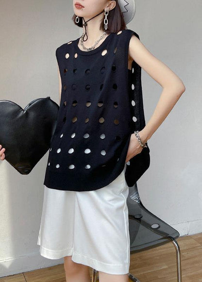 Black O Neck Hole Beach Cotton Vest