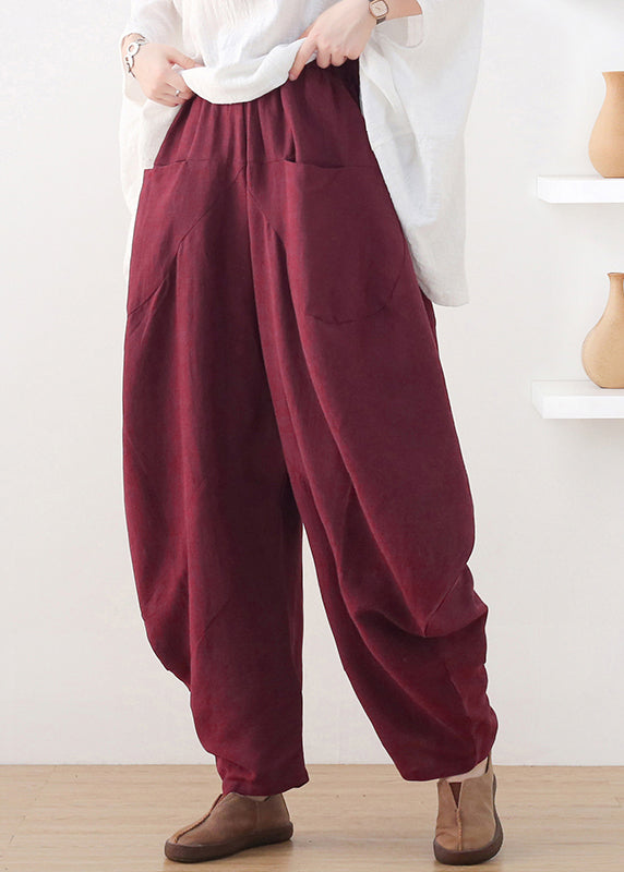 Wine Red Pockets Wide Leg Pants Fall