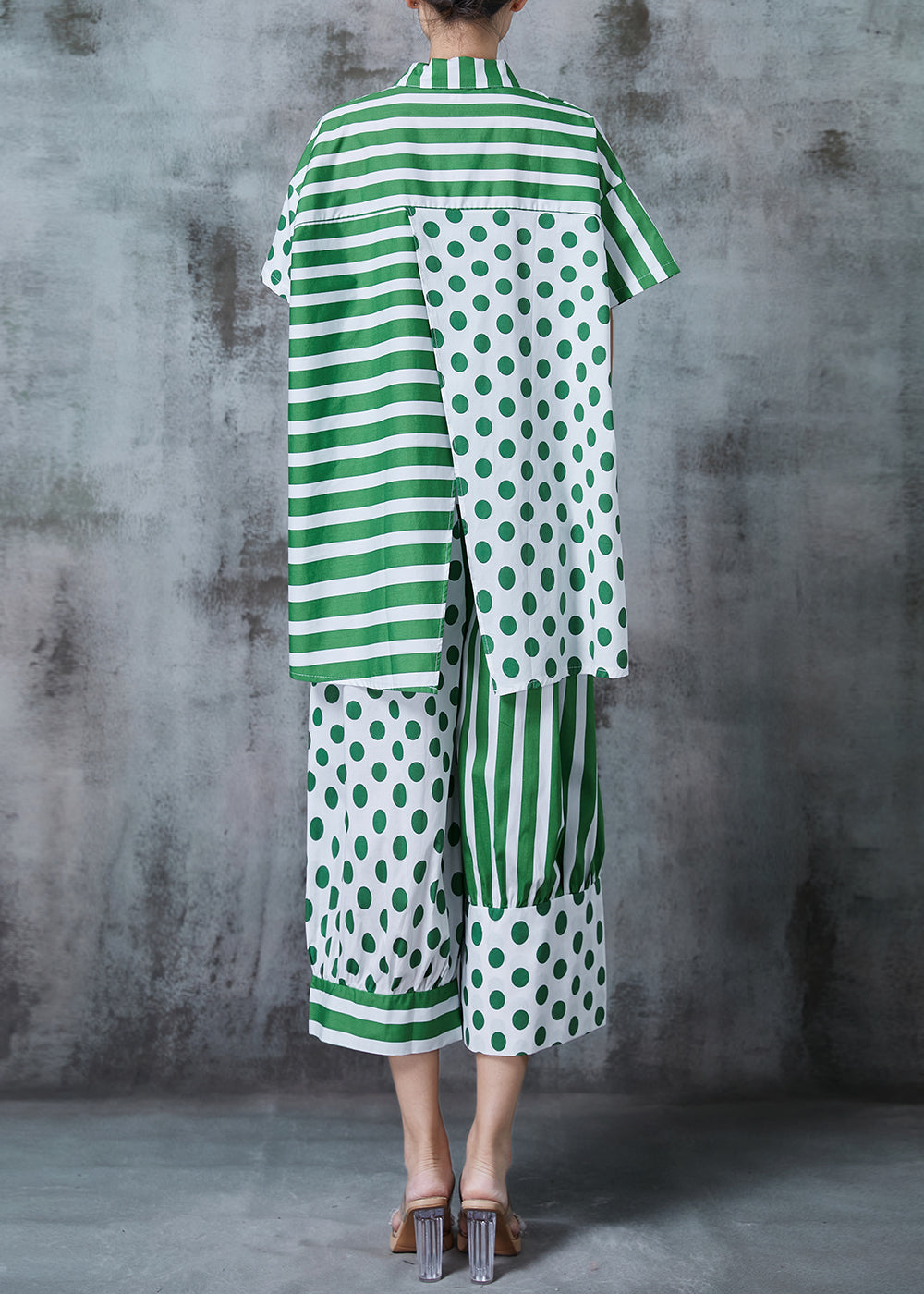 Green Asymmetrical Patchwork Print Cotton Two Pieces Set Summer