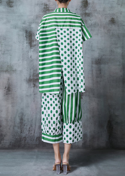Green Asymmetrical Patchwork Print Cotton Two Pieces Set Summer