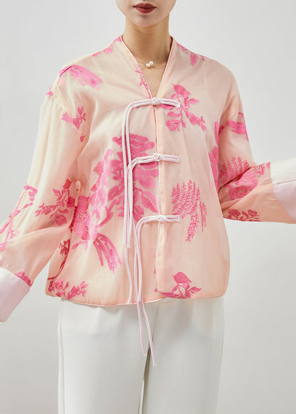 Apricot Embroideried Tasseled Silk Shirts Fall