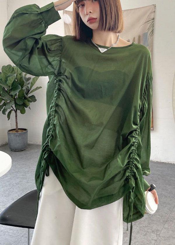 French Green Cinched Long Sleeve Shirts