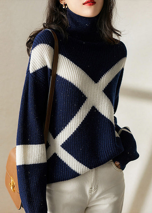Navy Turtleneck Cozy Wool Sweaters Long Sleeve