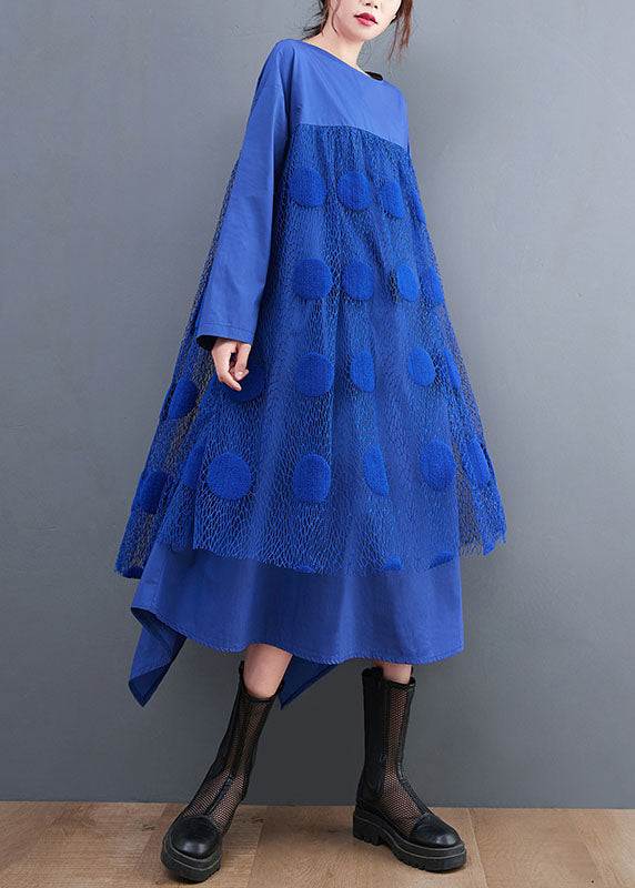 Blue Tulle Patchwork Cotton Dress Spring