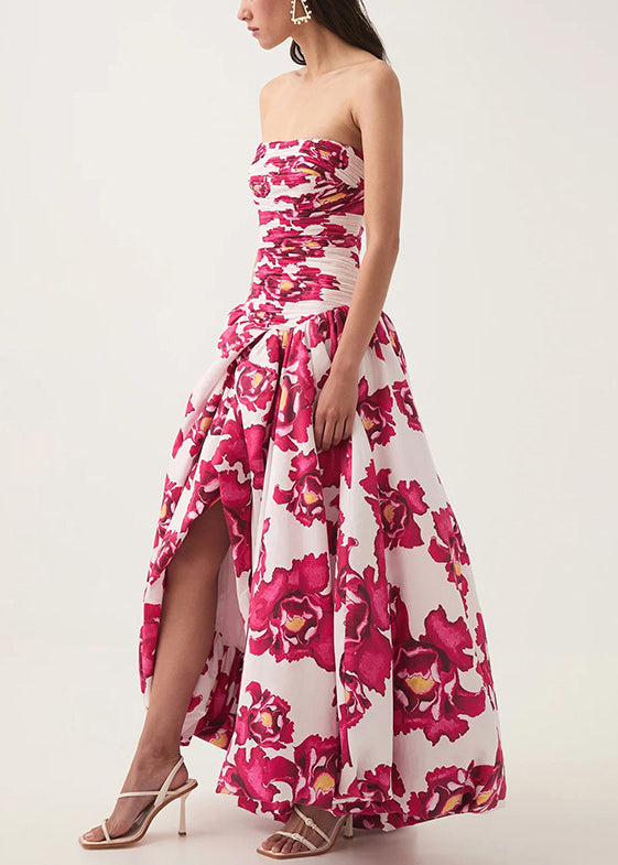 Rose Print Front Open Cotton Long Dresses Sleeveless Summer