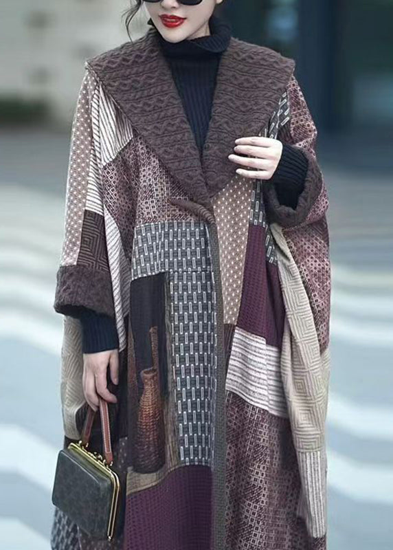 Colorblock V Neck Plaid Pockets Button Trench Coat Winter