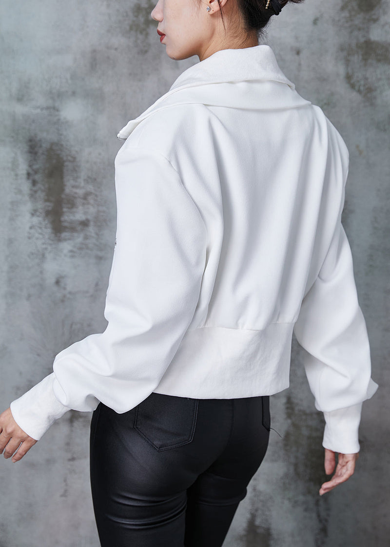 White Cotton Fake Two Piece Coats Double Zipper Spring