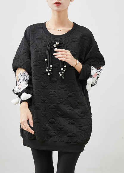 Black Loose Cotton Pullover Tasseled Spring