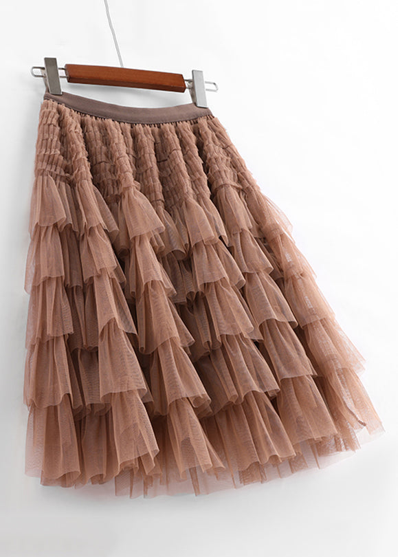 New Coffee High Waist Tulle Skirt Summer