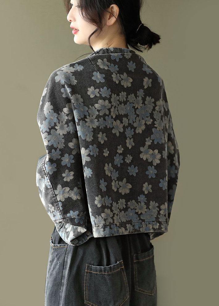 Handmade Black Pockets Denim Long Sleeve Short Coats