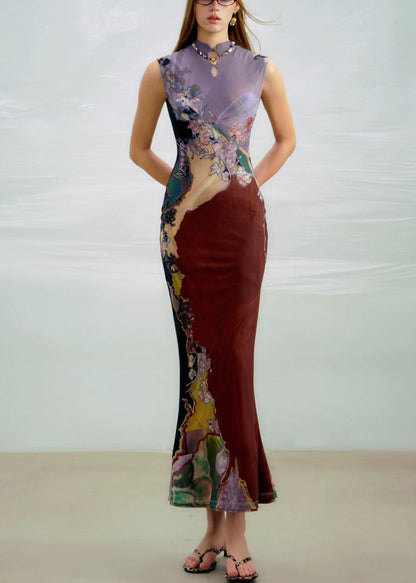 Purple Wear on Both Sides Long Dress Print Sleeveless Summer