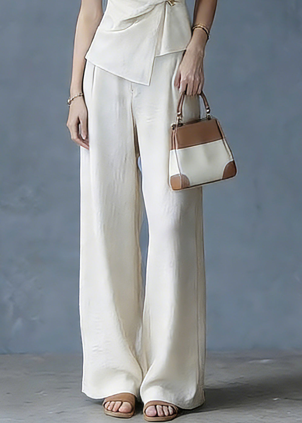 Classy White V Neck Top and Wide Leg Pants Two Pieces Set Summer