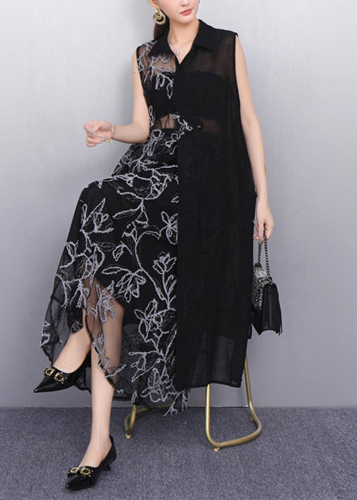 Sheer Black Asymmetrical Chiffon Two Pieces Set Sleeveless