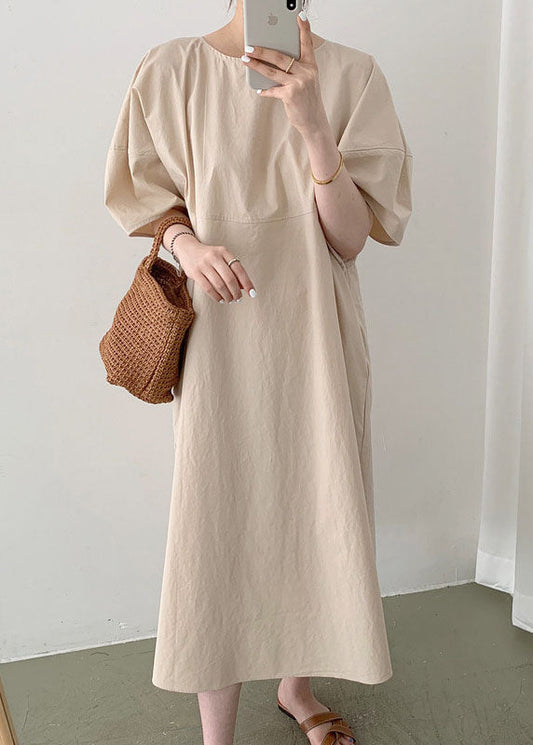 Yellow O-neck Patchwork Cotton Dress Spring