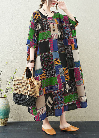 O-neck Print Maxi Dresses Summer