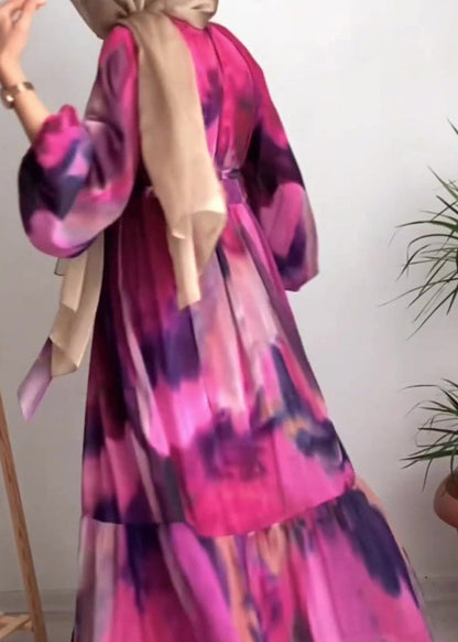 Green O Neck Print Chiffon Dresses Fall