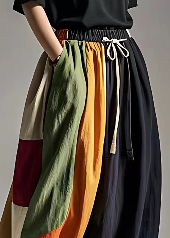 Black Tie Waist Pockets Wide Leg Pants