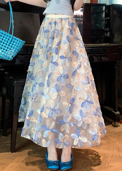 Art Blue Elastic Waist Tulle Skirt Summer